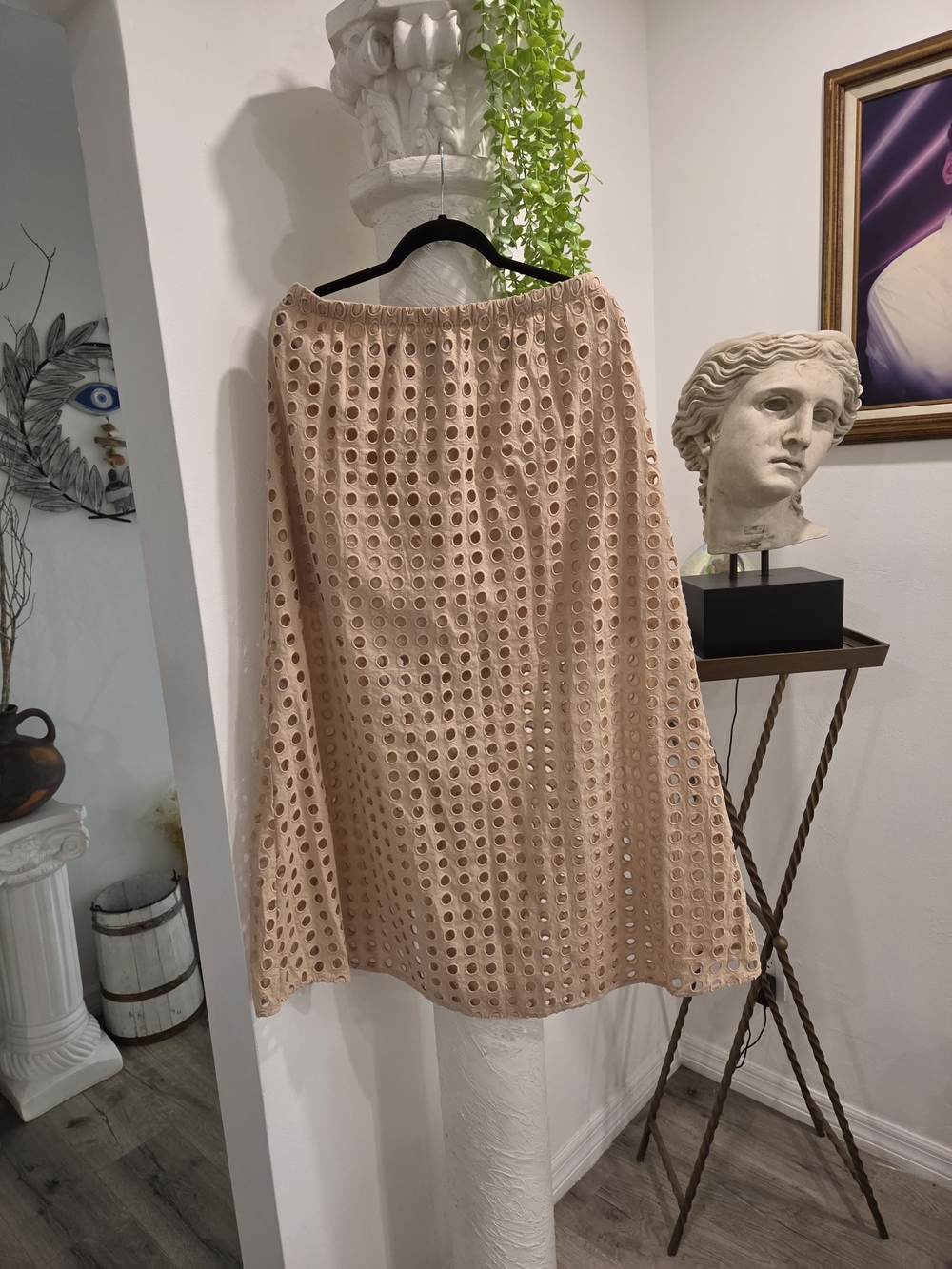 Tuckernuck Beige Eyelet Midi Skirt